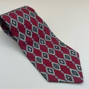 TOMMY HILFIGER 100% Silk Tie Crest Geometric Preppy Office Italy USA VTG Red